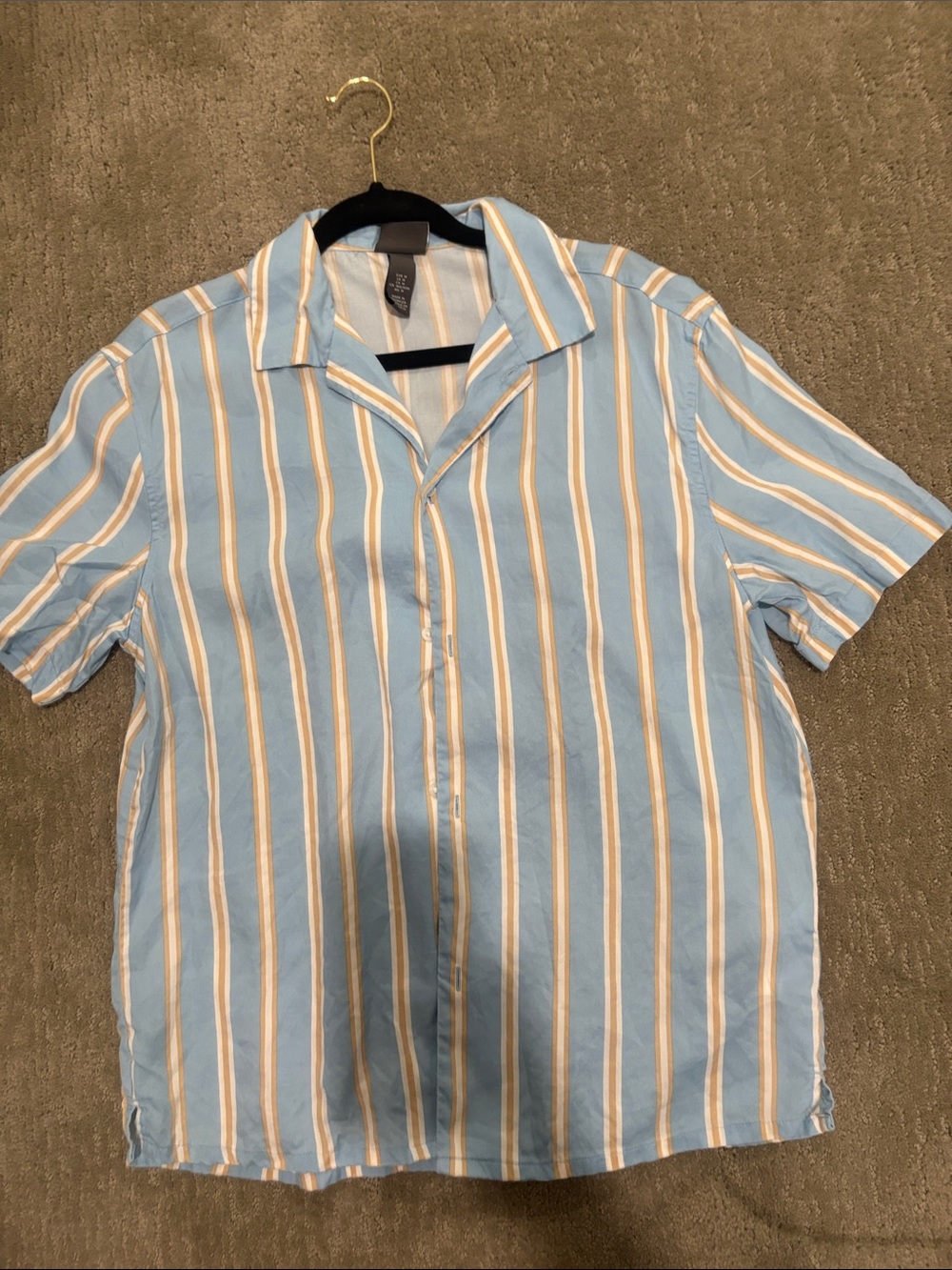 H&M Light Blue and White Striped Short Sleeve Button-Down Shirt